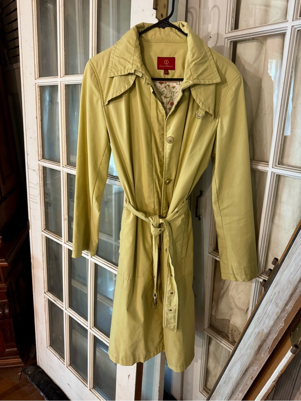 Cole Haan Chartreuse / Light Green Trench Coat w/ Belt
